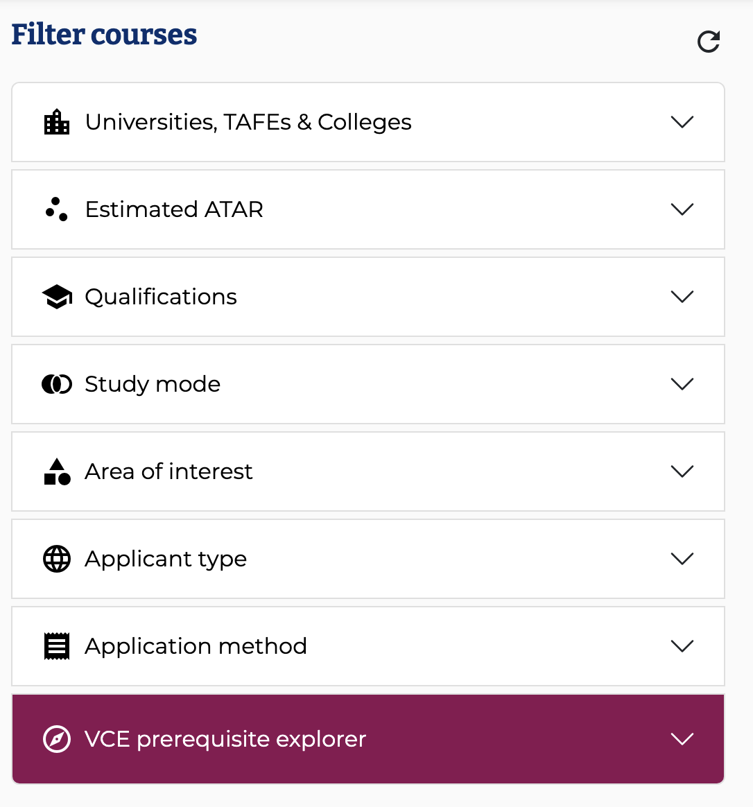screenshot of CourseSearch search filters with the prerequisite explorer at the bottom